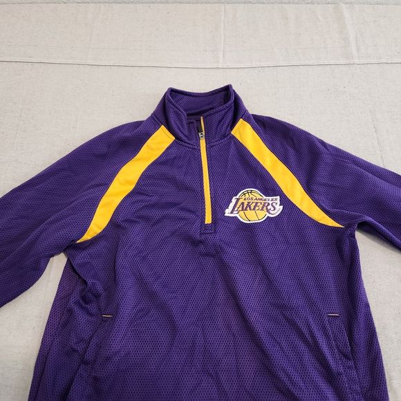 Los Angeles Lakers Sweater Youth Large Purple Yellow 1/4 Zip G-III By Carl Banks - Picture 2 of 13